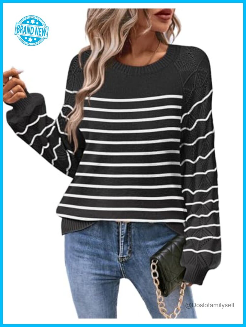 Womens Long Sleeve Crew Neck Pullover Sweater Crochet Eyelet Knit Fall Top